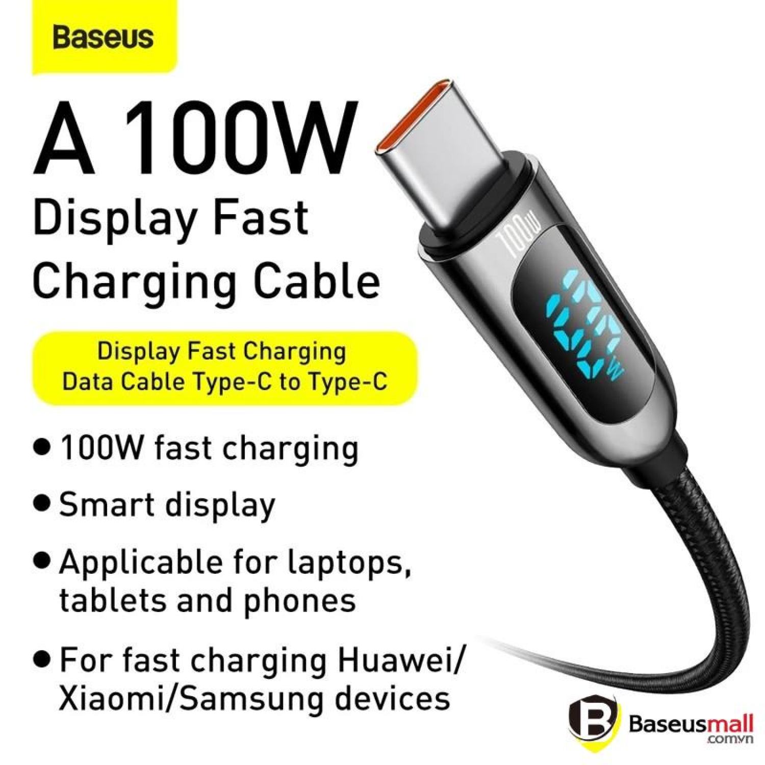 Cáp sạc nhanh C to C 100W Baseus Display Fast Charging Data Cable
