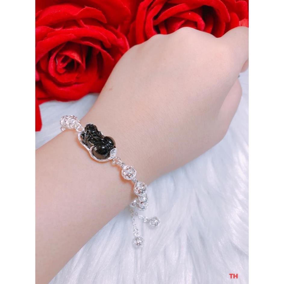 Vòng tay phong thủy nữ thân kim tiền mặt đá tỳ hưu đủ màu phong thuỷ- JQN gian hàng chính hãng cam kết bạc chuẩn, chất lượng không lo đen xỉn