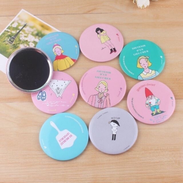 Combo 2 Gương Tròn Trang Điểm Mini 7cm Cầm Tay Bỏ Túi Viền Kim Loại Siêu Xinh (Mẫu Ngẫu Nhiên)