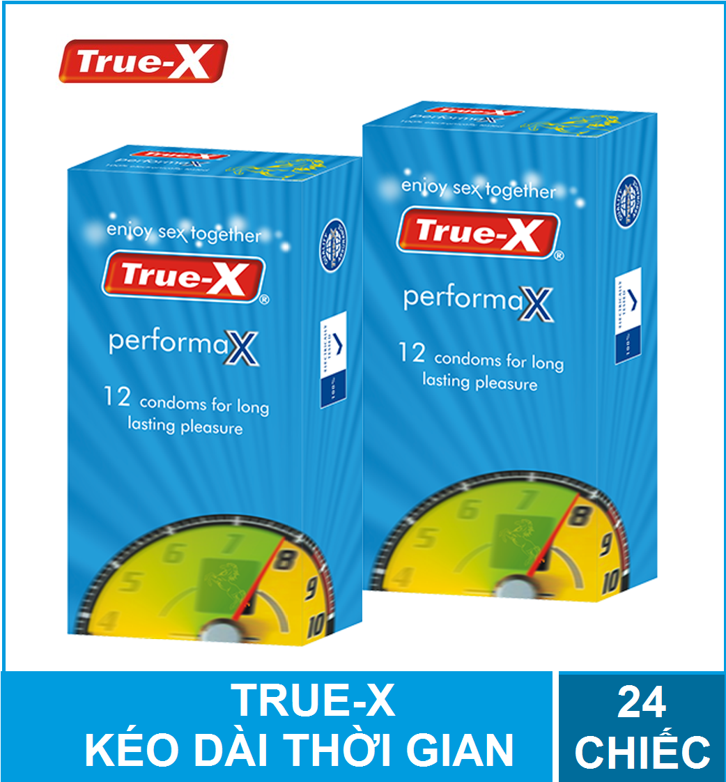 Freeship Combo 2 hộp Bao cao su True-X PerformaX- Extra time kéo dài thời gian ( 24 chiếc)