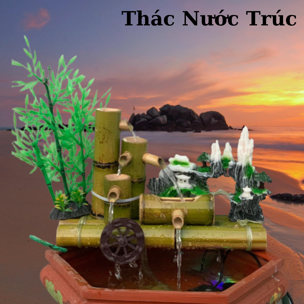 Thác nước tiểu cảnh (thác nước bằng tre)