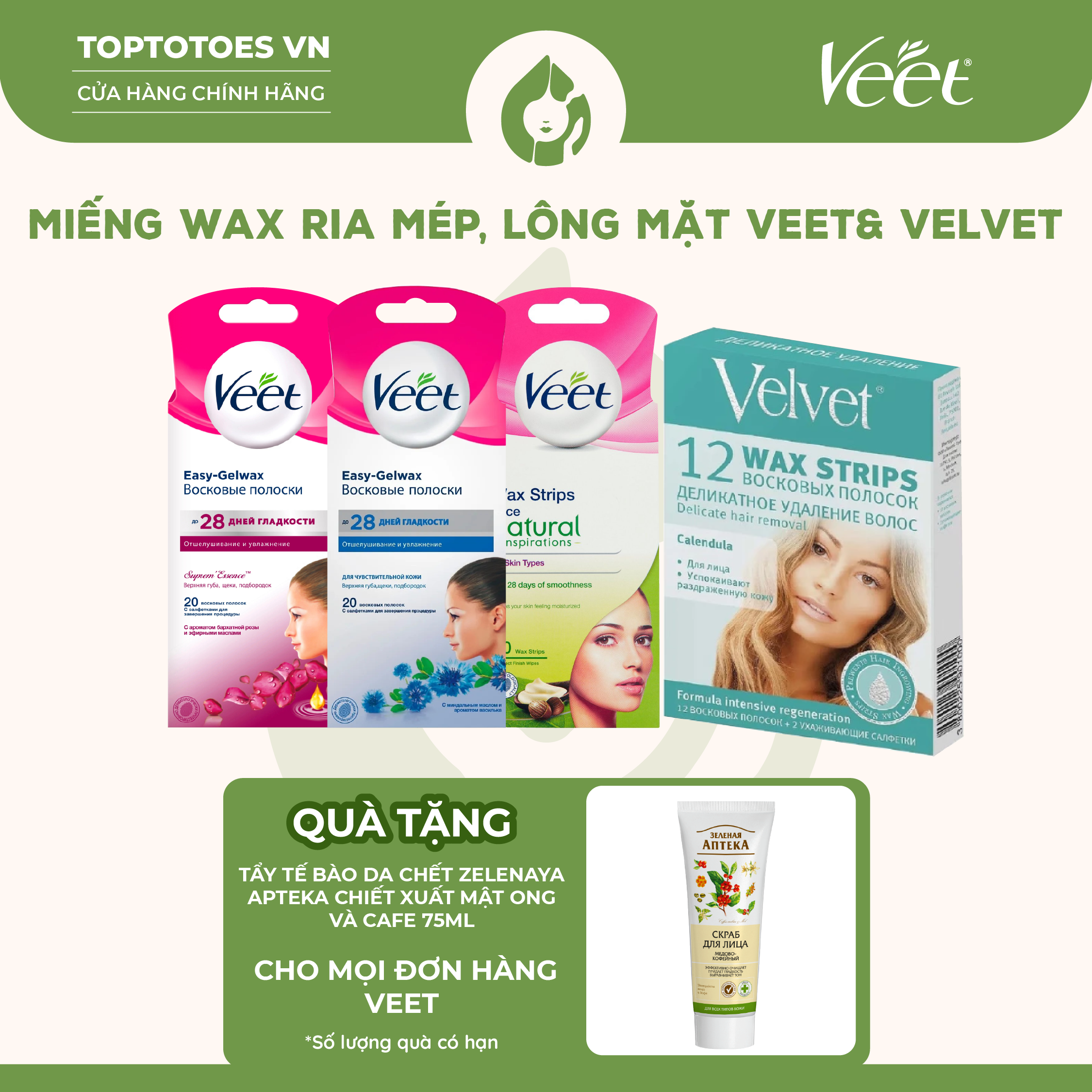 Miếng wax ria mép, lông mặt Veet & Velvet