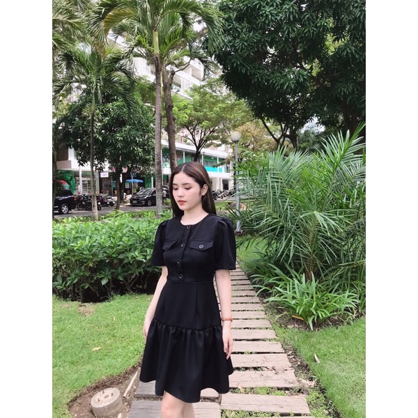 [3-5/8 Hoàn Tiền 25%]Đầm tiểu thư nút 2 tầng