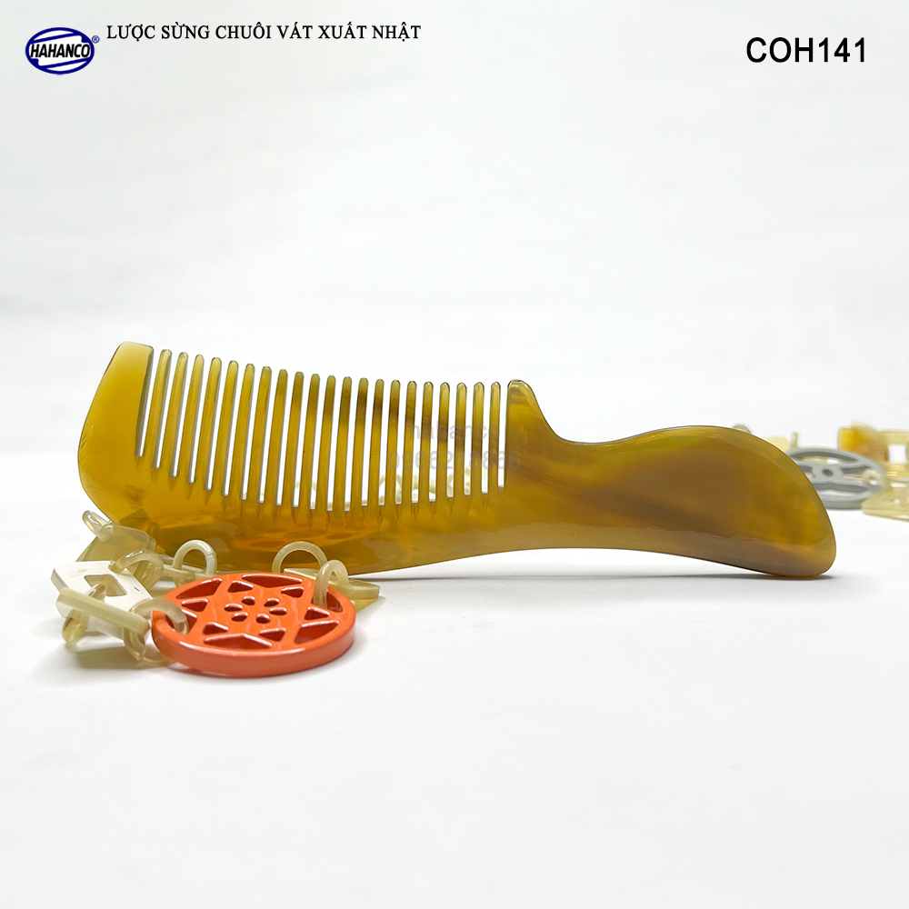 Lược sừng xuất Nhật - COH141 (Size: M - 15,5cm) Lược chuôi vát - Horn Comb of HAHANCO - Có lợi cho sức khỏe