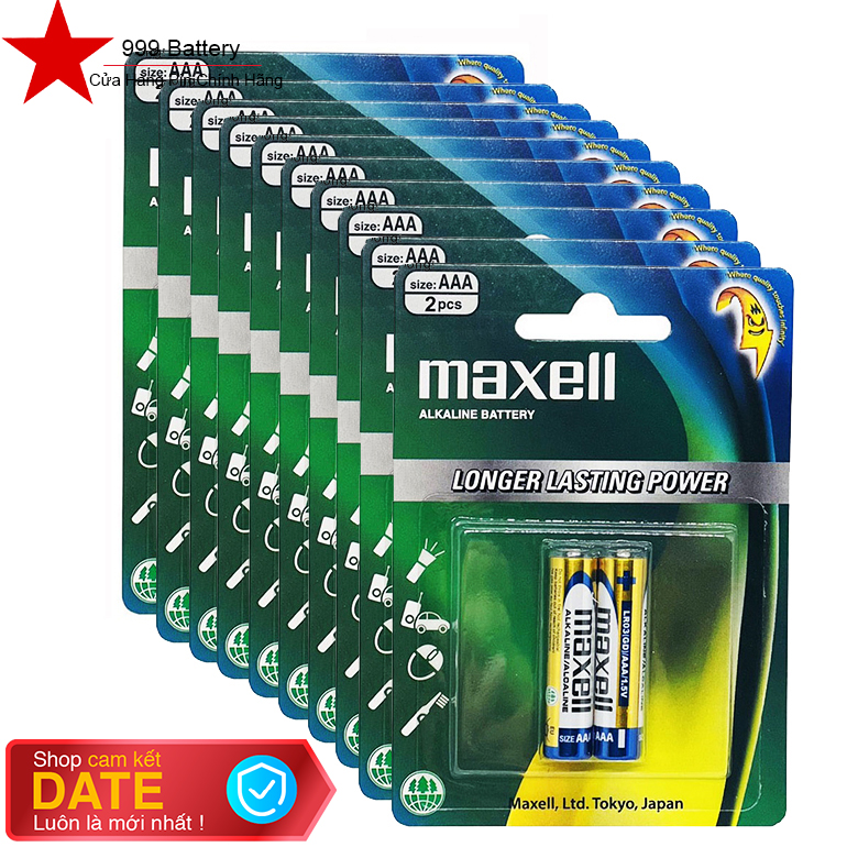 Combo 10 vỉ pin AAA Maxell Alkaline, pin đũa Maxell (1 vỉ 2 viên)