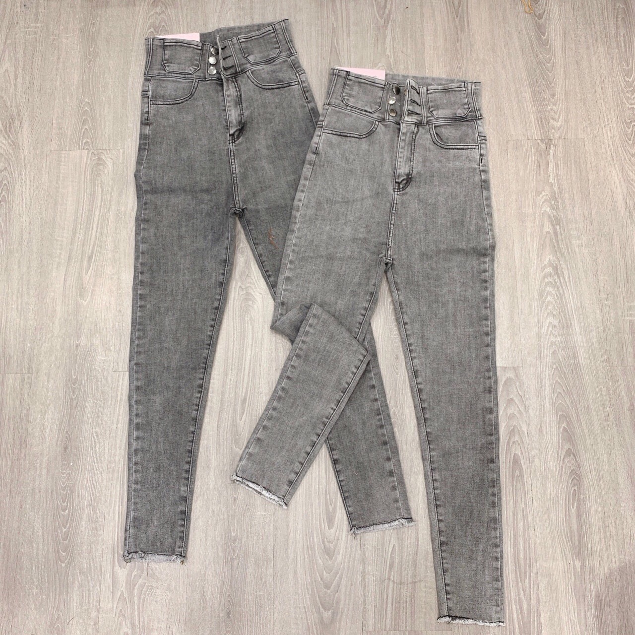 quần jean nữ lưng siêu cao 3 CÚC MÀU XÁM NHẠT -3C-51