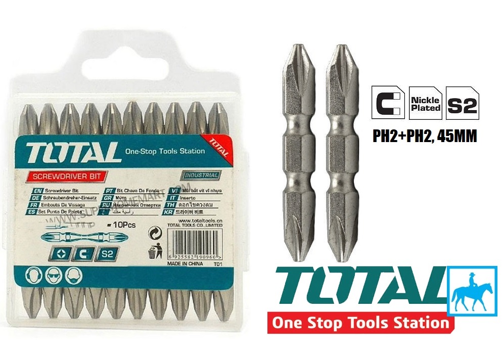 Bộ 2 Mũi Siết Vít Bake 2 đầu PH2 PH2 S2 dài 45mm TOTAL TAC16PH203IM