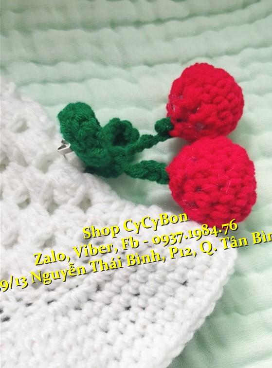 Nón Len Cho Bé Gái Thắt Bính 2 Bên Đính Quả Cherry