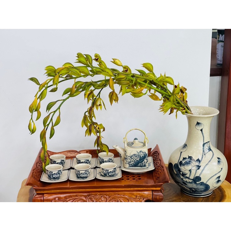Bộ ấm trà, men rạn cổ vẽ tay Bát tràng cao cấp