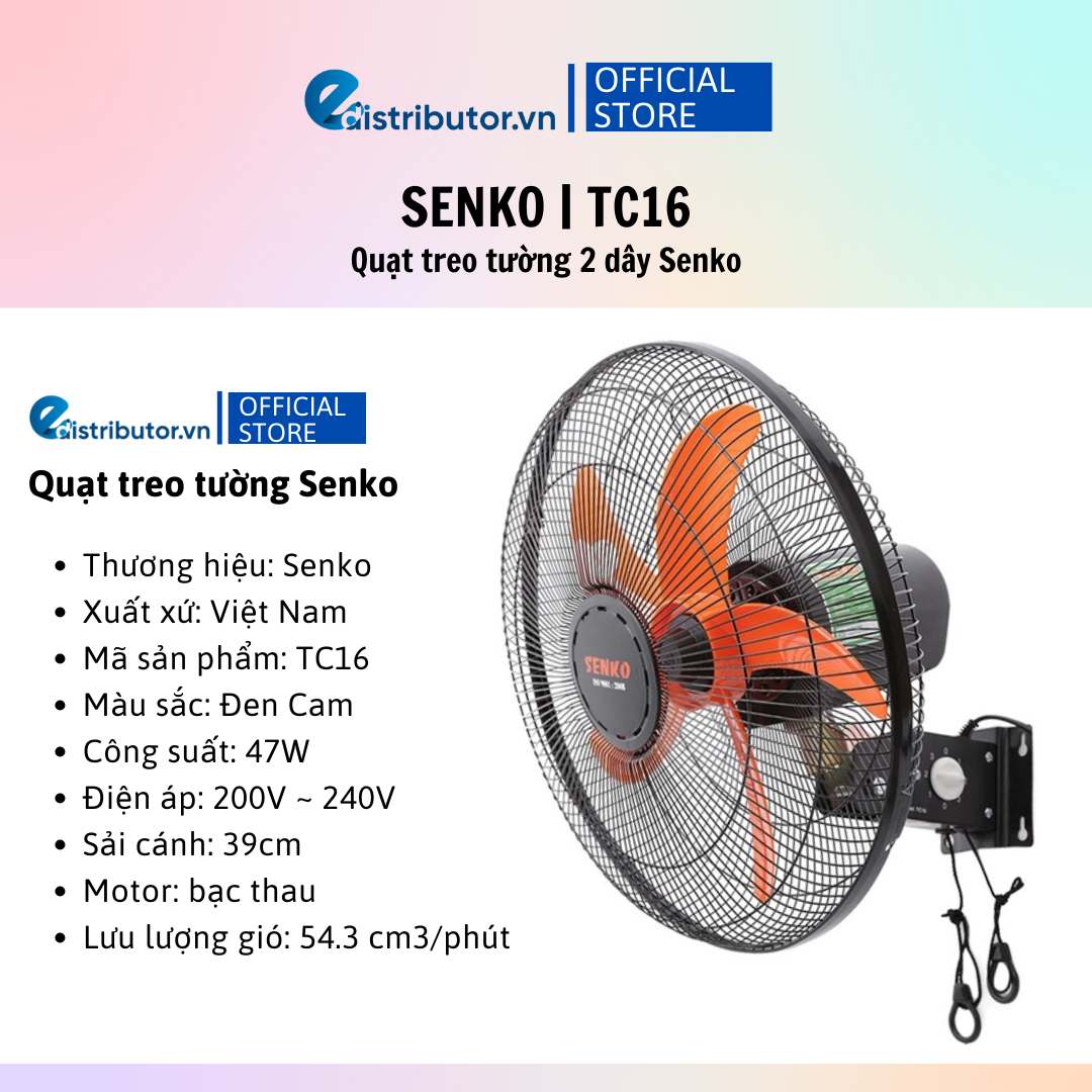 Quạt Treo Tường 2 Dây Senko TC16