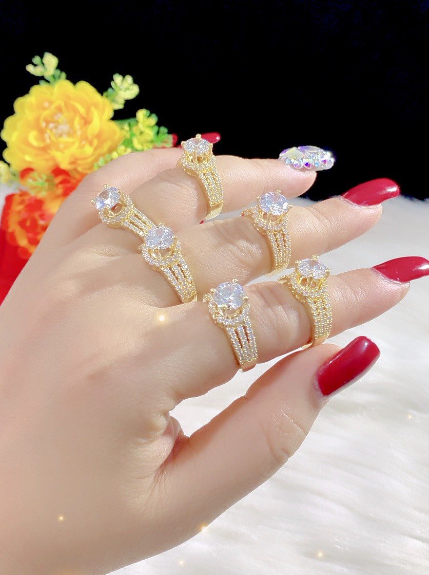 Nhẫn nữ, nhẫn nữ đẹp mạ vàng 18k, 24k  cao cấp hình tròn đính đá đơn giản lấp lánh rực rỡ lung linh thiết kế sang trọng - 23-05102021 - Bao đổi trả trong vòng 07 ngày