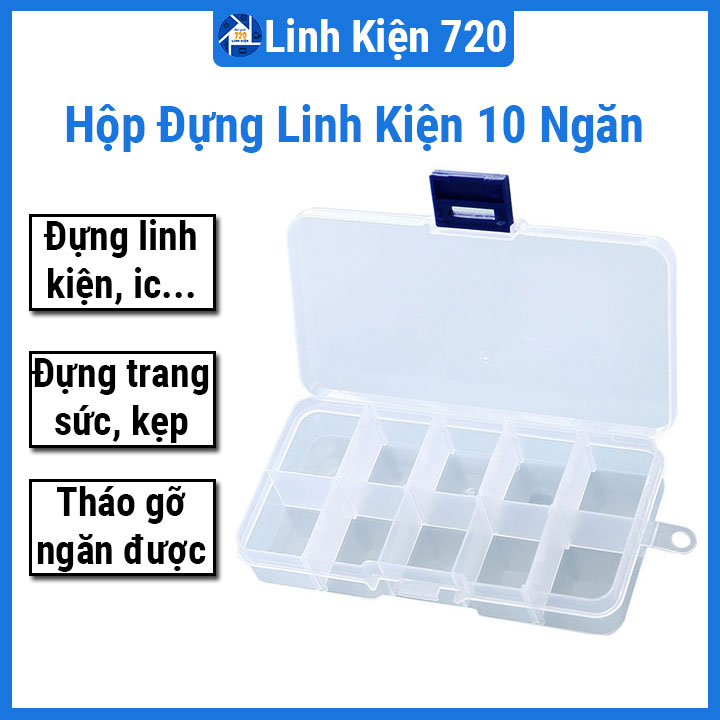 Hộp nhựa đựng linh kiện 10 ngăn đựng ic, trang sức, kẹp có thể tháo rời