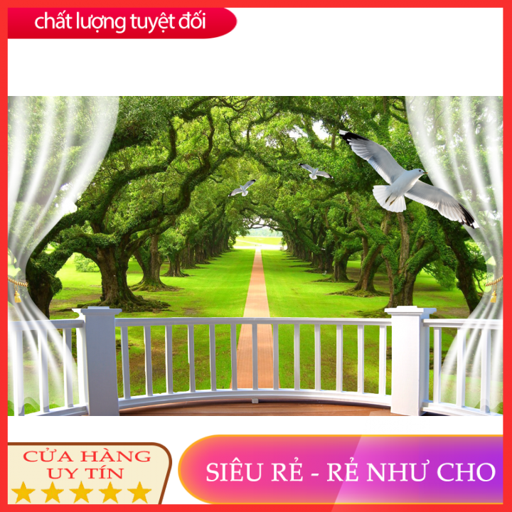 Tranh dán tường 3d phòng khách cửa sổ