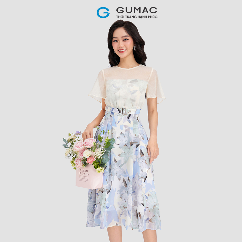 Đầm phối vải tay loe gumac dd03044