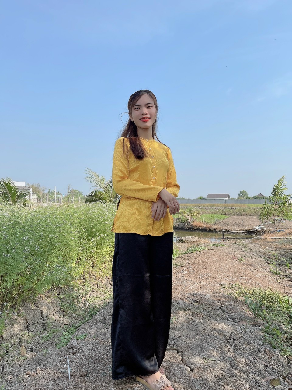 Bộ Bà ba đi chùa đẹp gấm xước