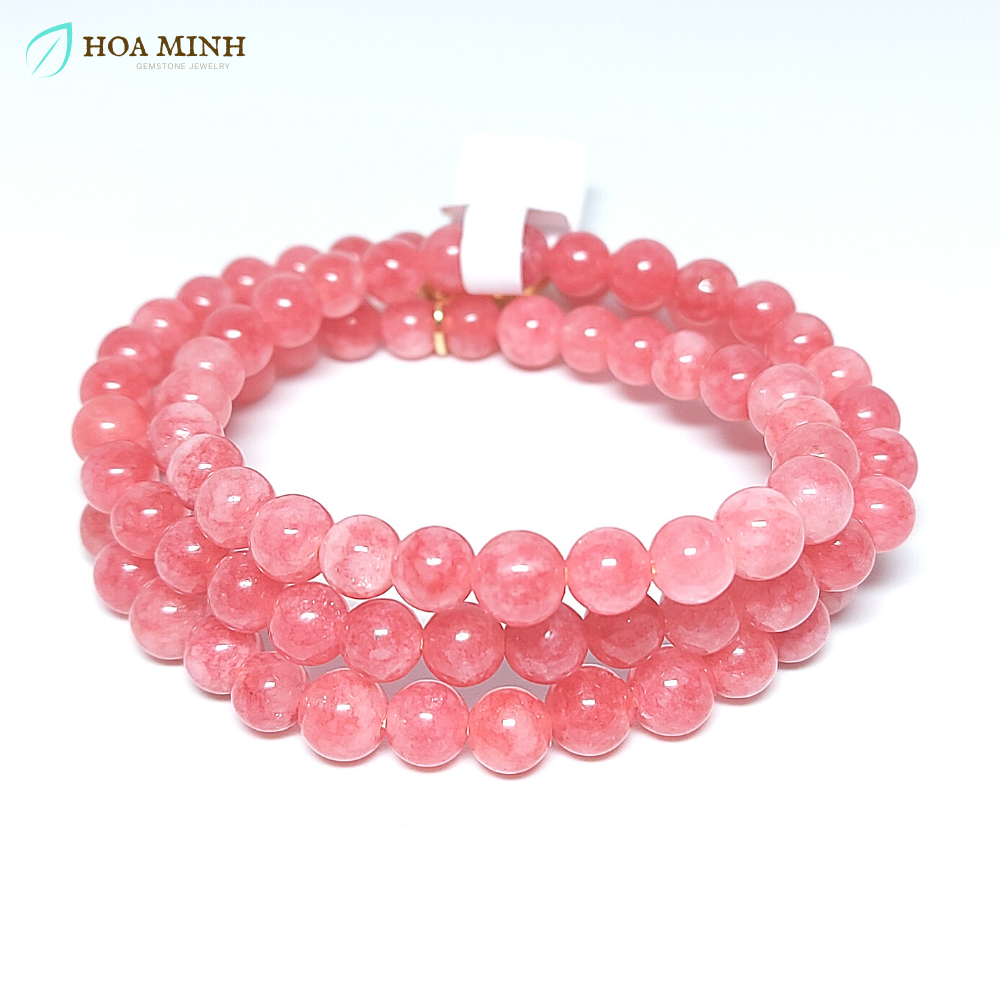 Vòng Tay Hồng Đào Hoa 6 li quấn 3 mix Charm Kim Tiền Lộc Phát Vượng Tình Duyên | Hoa Minh Gem