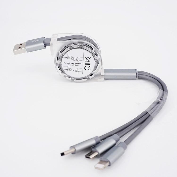 Cáp Sạc 3 Đầu Dây Rút Cổng Ln, Type-C, Micro Usb Dây Dài 1M