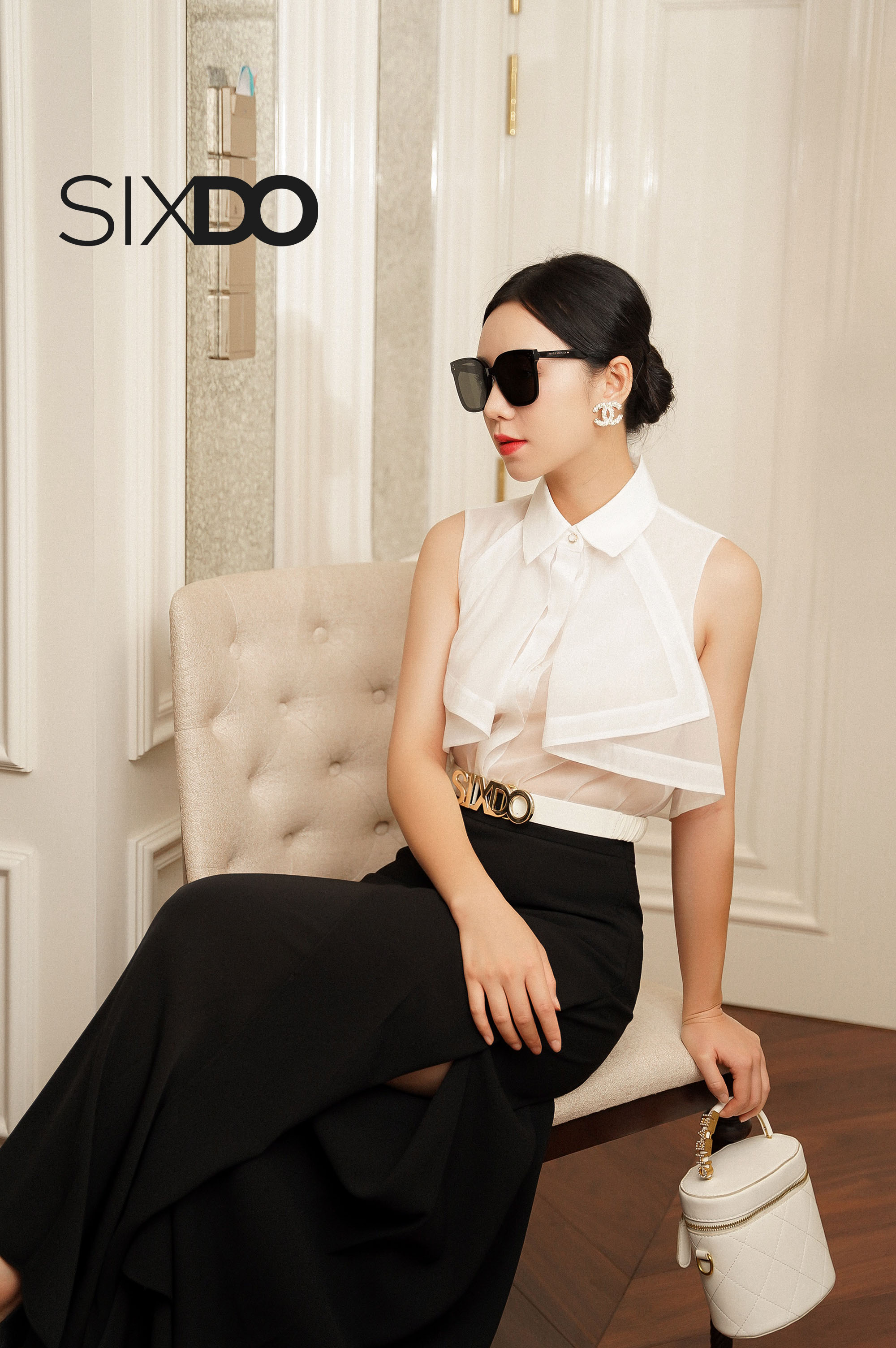 Áo sơ mi nữ tơ oganza sát nách SIXDO