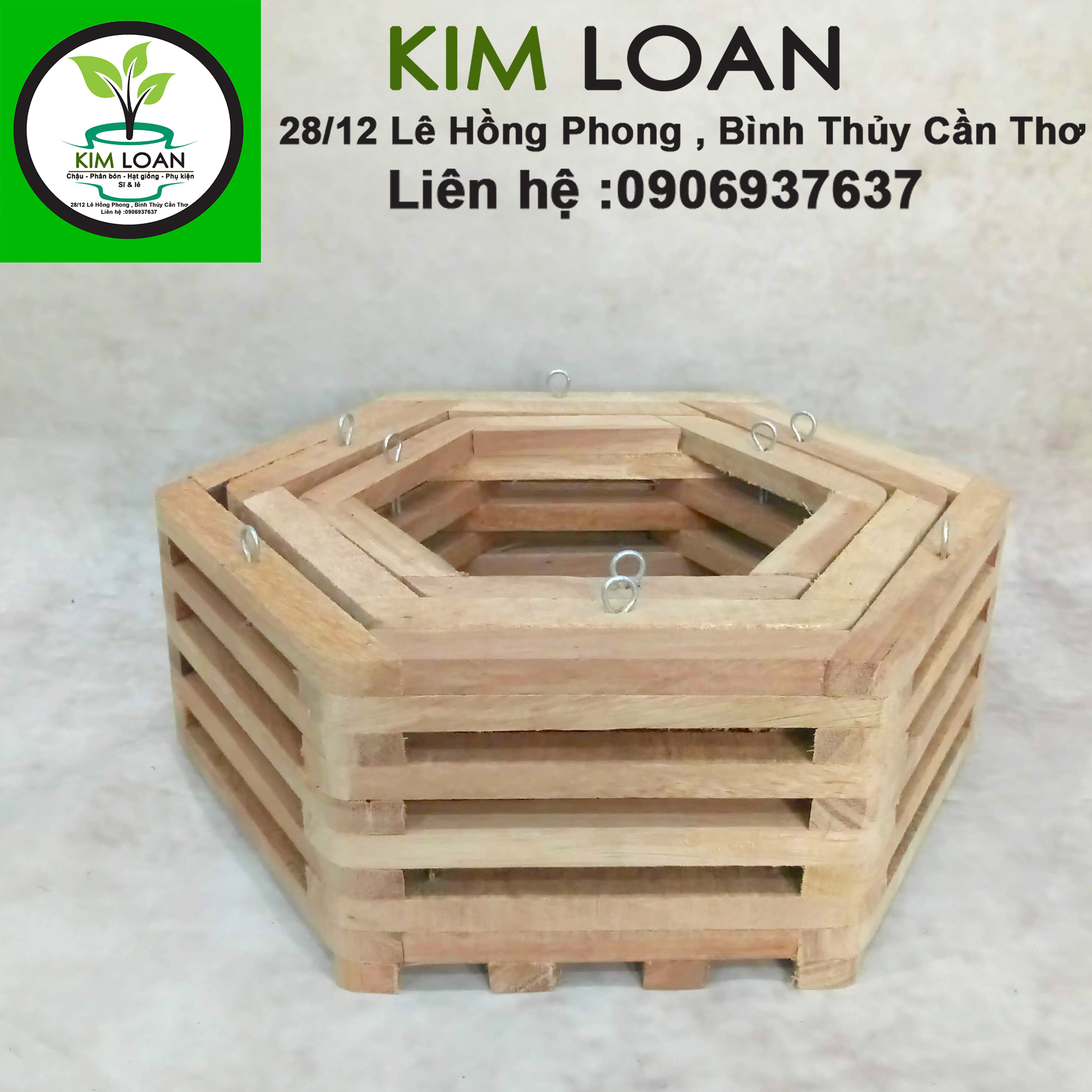 Chậu lan gỗ lục giác 32x13cm