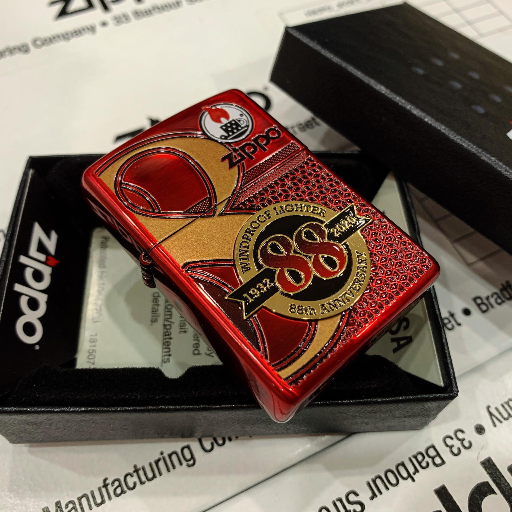Zippo 88Th Anniversary Asia Red Color Clear Coating – Zippo Bản Đỏ Bóng Kỷ Niệm 88 Năm Ra Đời Bật Lửa Zippo – Zippo ZA-2-147B