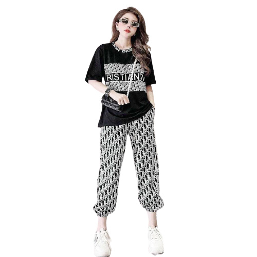 Đồ bộ nữ quần dài bo chân in caro áo tay ngắn cổ tròn thời trang xuân hè thu đông S0122