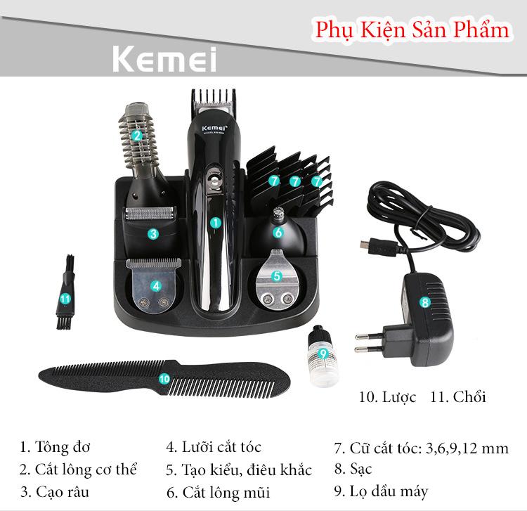 Tông Đơ Cắt Tóc Kemei 6 Trong 1
