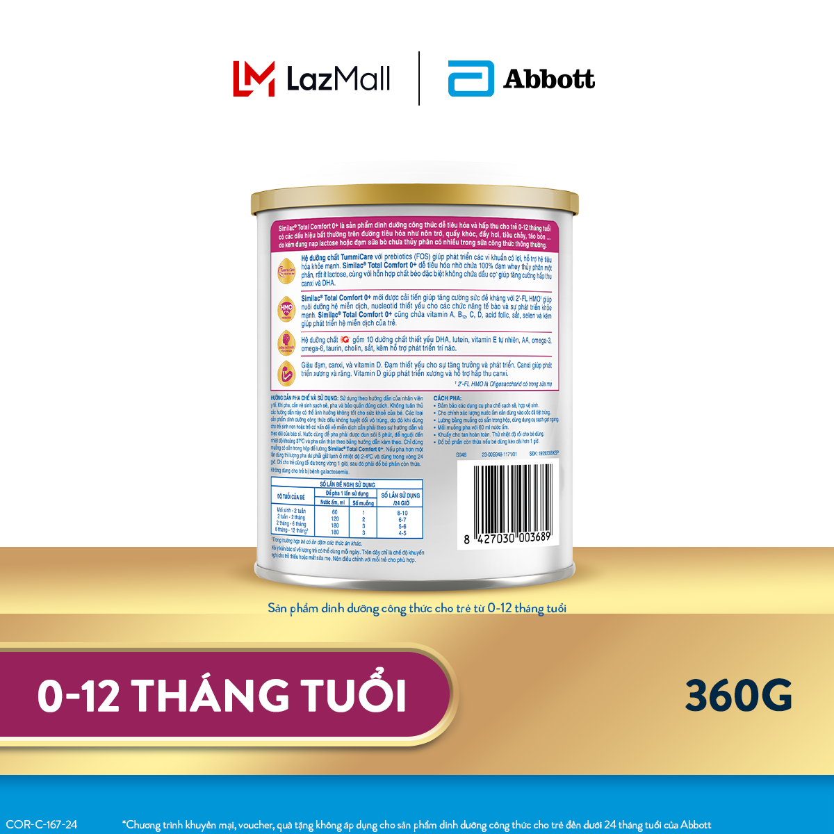 Lon Sữa bột Similac Total Comfort 0+ 360g