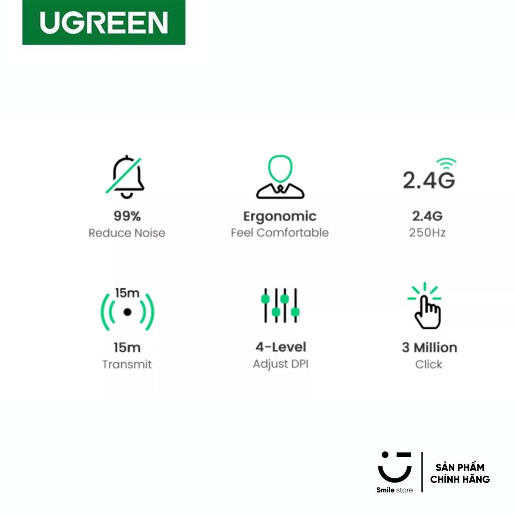 Chuột không dây 2.4G Silent Click 2400 DPI Ugreen 90371