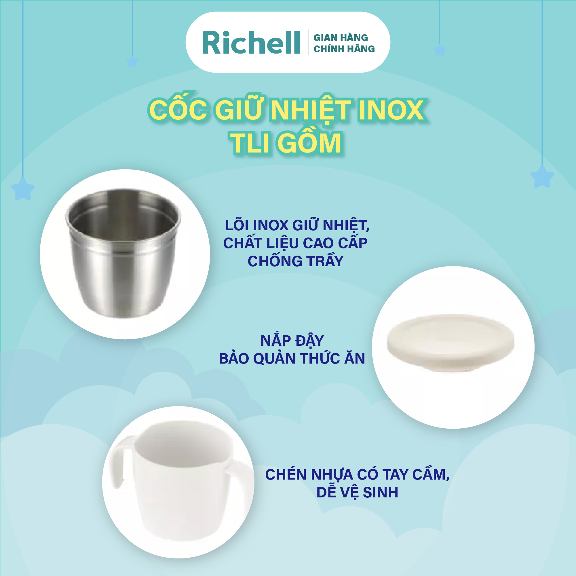Cốc inox 2 tay cầm RICHELL TLI | Baby
