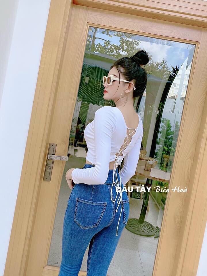 [HCM](Hỗ trợ phí vận chuyển) áo thun nữ tay dài đan dây sau lưng thiết kế thời trang xinh xắn