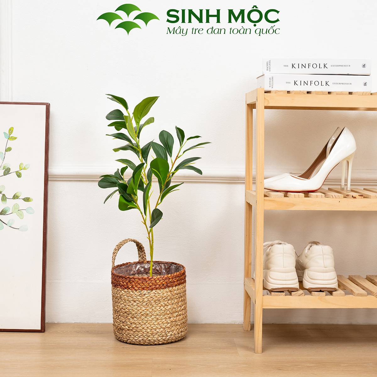 Giỏ cói trồng cây, giỏ đựng đồ, giỏ mây tre đan Sinh Mộc - M1004