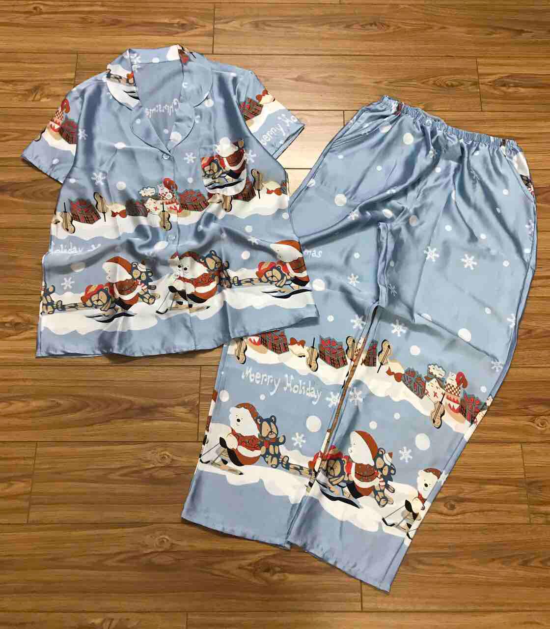 [HCM]Bộ pijama TNQD Satin lụa bông chân Noel