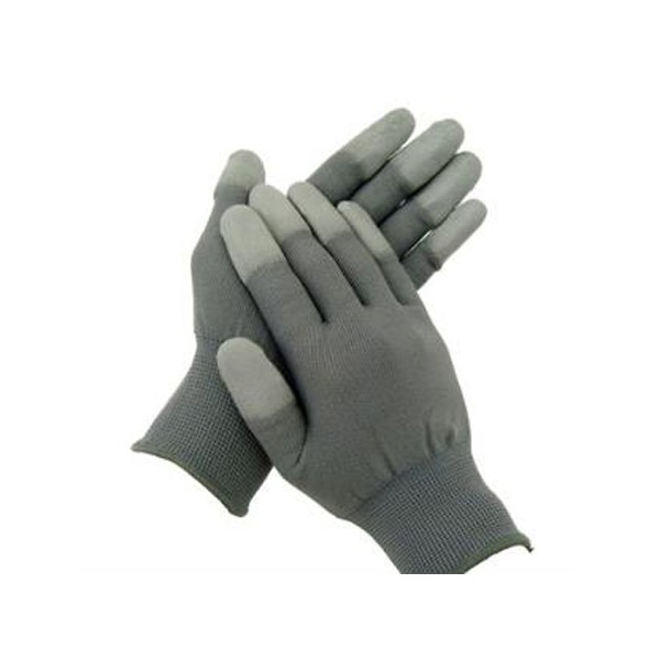 Găng tay sợi polyester phủ pu đầu ngón xám cao cấp