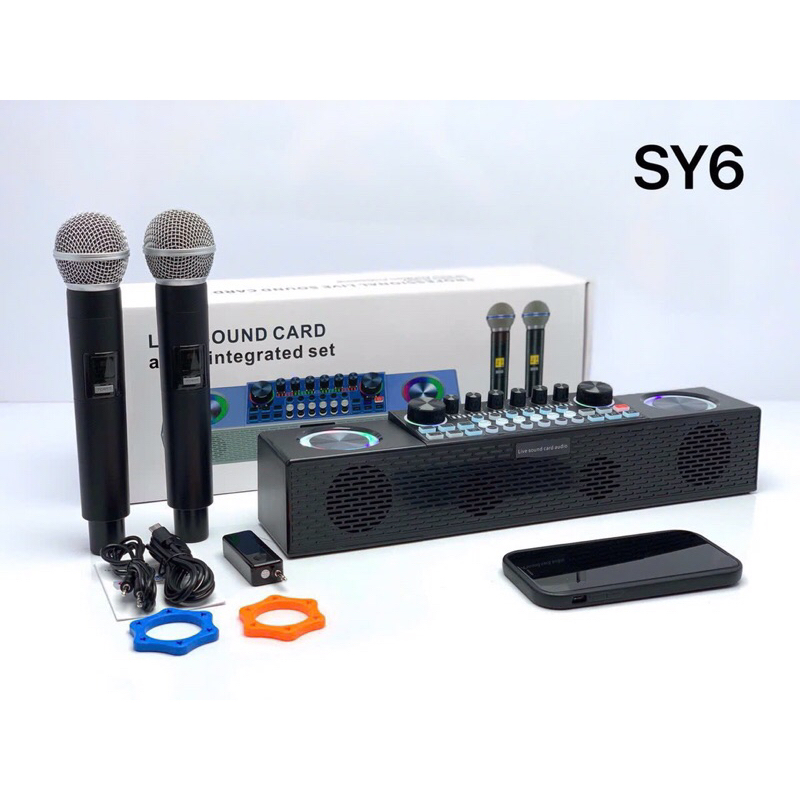 Loa Bluetooth SY6 AUDIO live Stream Kèm 2 micro karaoke không dây