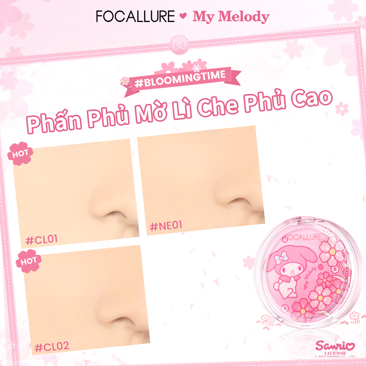 [Focallure x Sanrio] Phấn Phủ Mờ Độ Che Phủ Cao