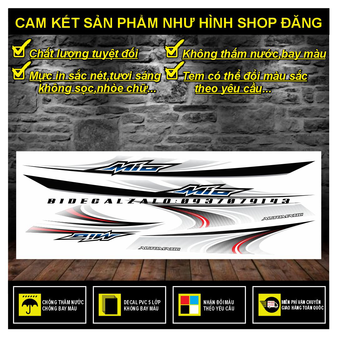 TEM RỜI MIO NHỎ ĐỜI ĐẦU MẪU THÁI DÁN XE TRẮNG