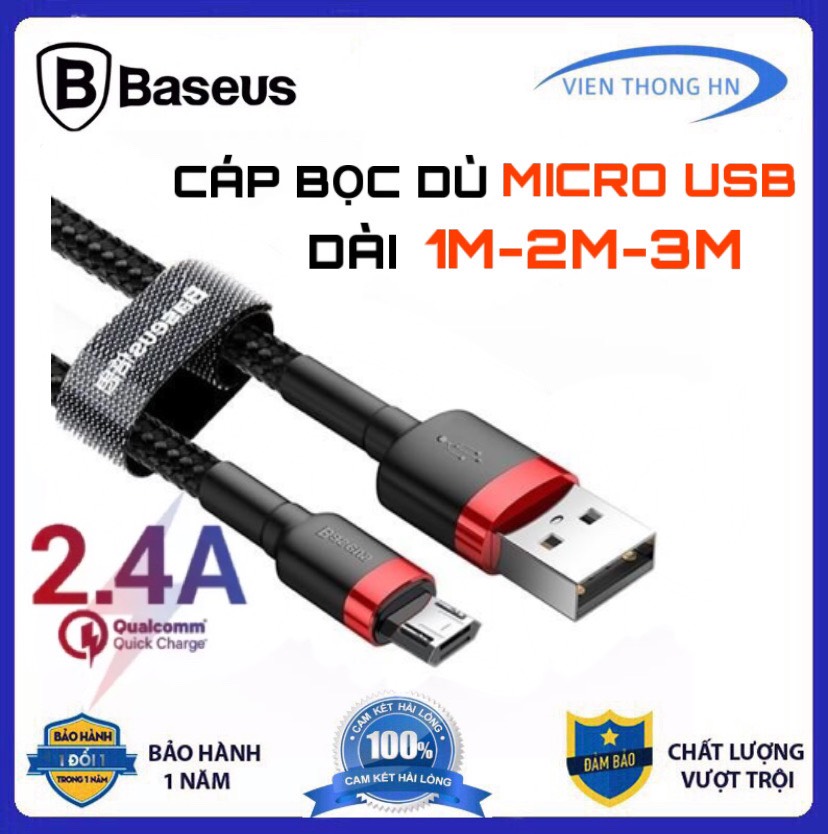 Cáp Sạc Baseus sạc Nhanh Micro USB Cho Smartphone Android 2.4A Baseus Cafule - dây sạc BỌC DÙ CHỐNG GẬP ĐỨT SIÊU BỀN x14