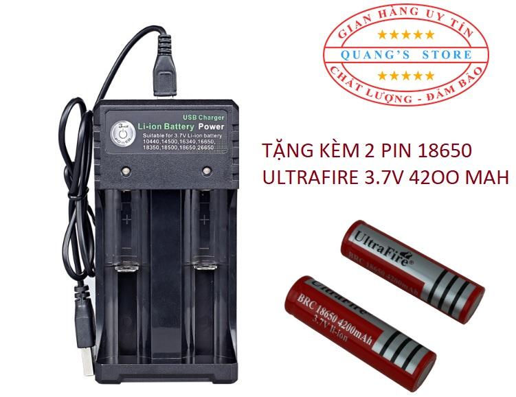 Sạc Pin Đôi 18650 Cao Cấp - Tặng Kèm 2 Pin Sạc UltraFire 18650 3.7V 4200