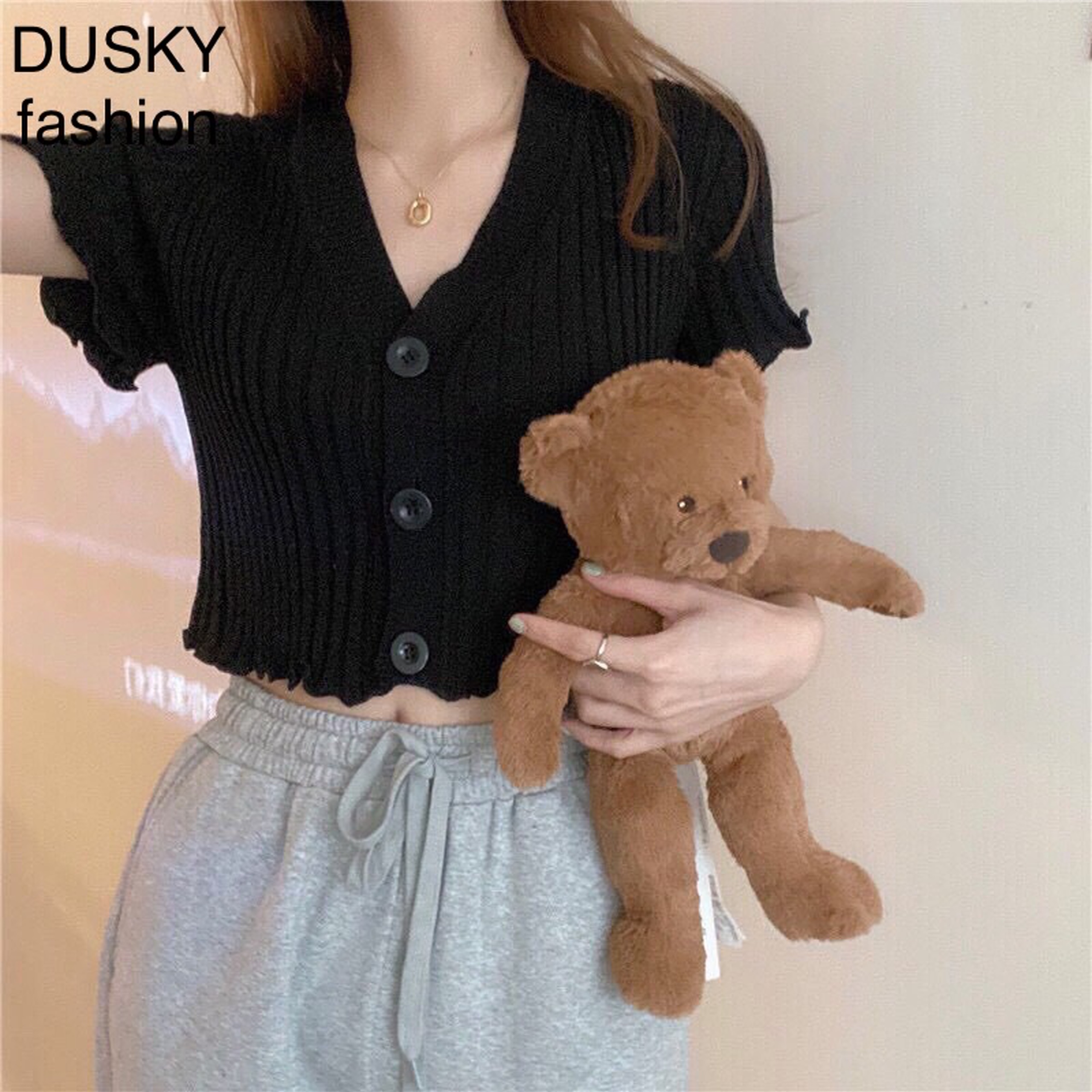 [HCM]Áo thun nữ croptop ngắn tay có khuy nút - DUSKY