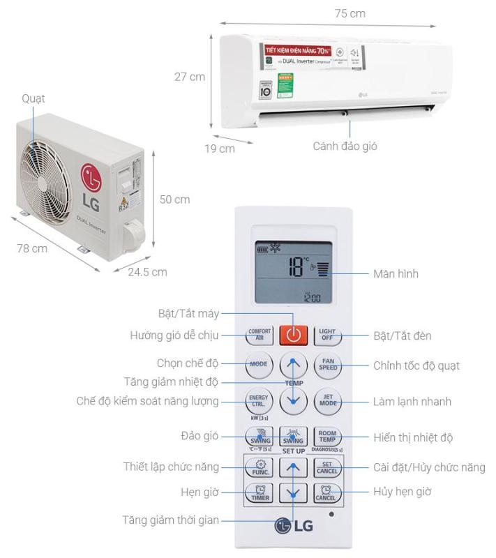 Bảng giá Máy lạnh LG Inverter V10ENW- 1HP