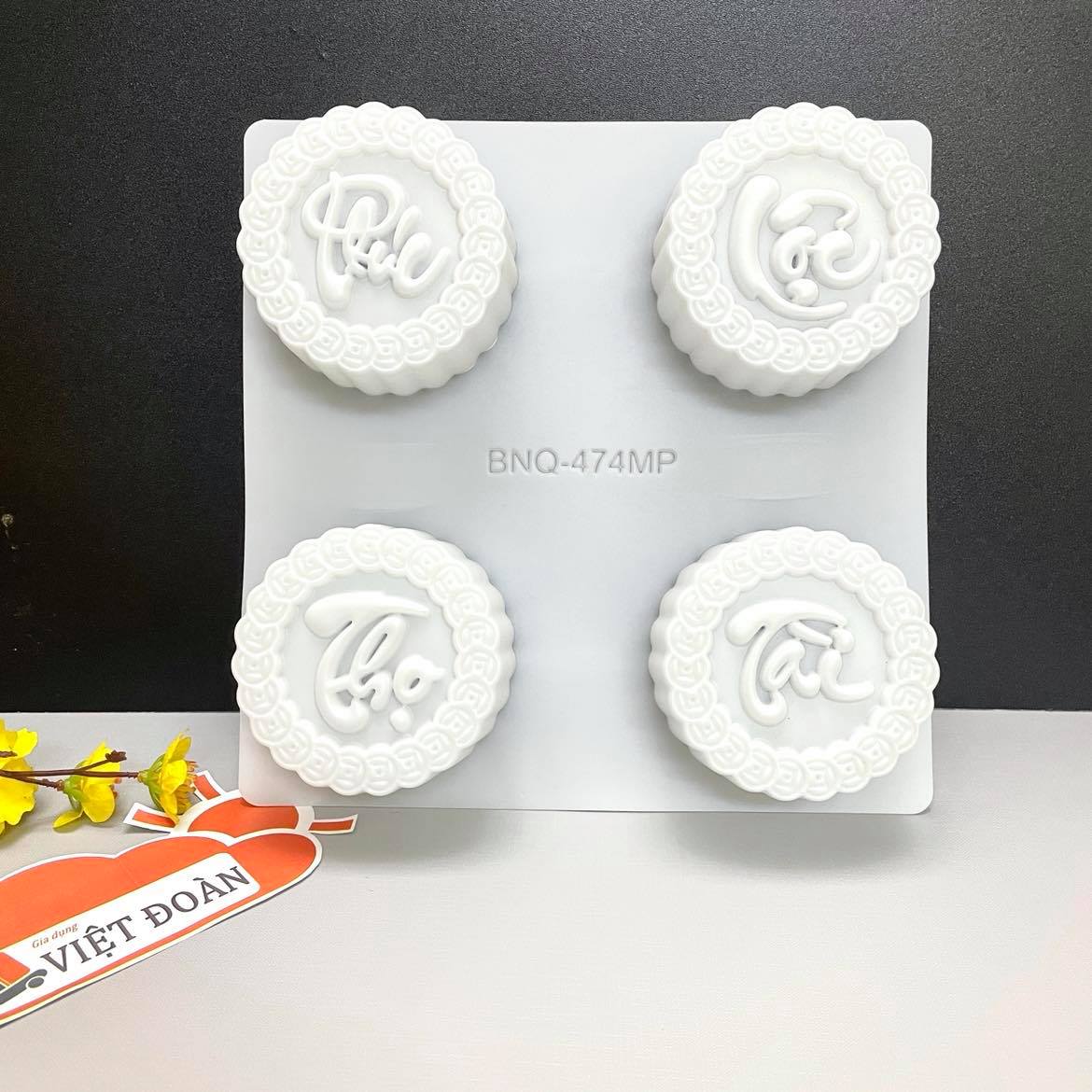 Khuôn Nhấn Xôi, Khuôn Xôi, Khuôn Rau Câu, Trung Thu, Bánh Dẻo Hình PHÚC LỘC THỌ TÀI (COMBO 4 KHUÔN- mỗi khuôn 9 cm - Khuôn Nhựa Dày , Sắc Nét
