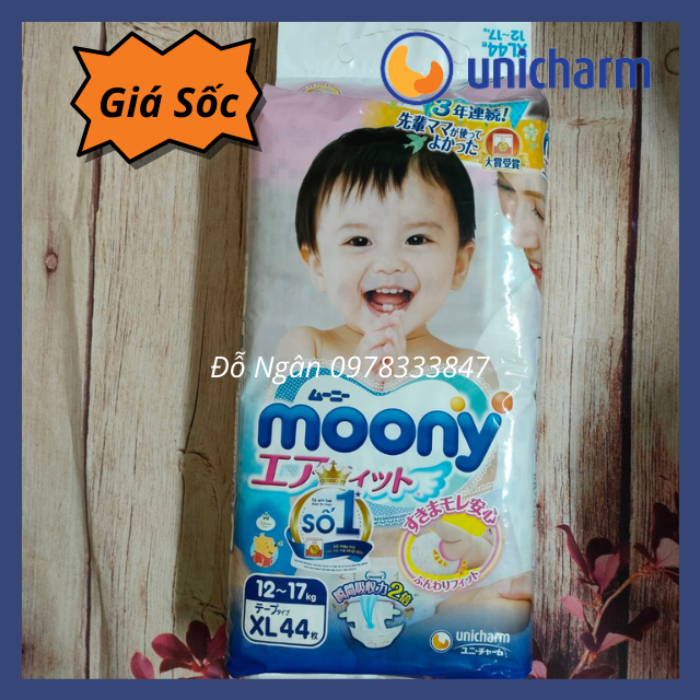 [HCM]Bỉm/Tã Dán Cao Cấp Moony  Nhập Khẩu Từ Nhật Bản size XL44 miếng (cho bé 11-17kg)