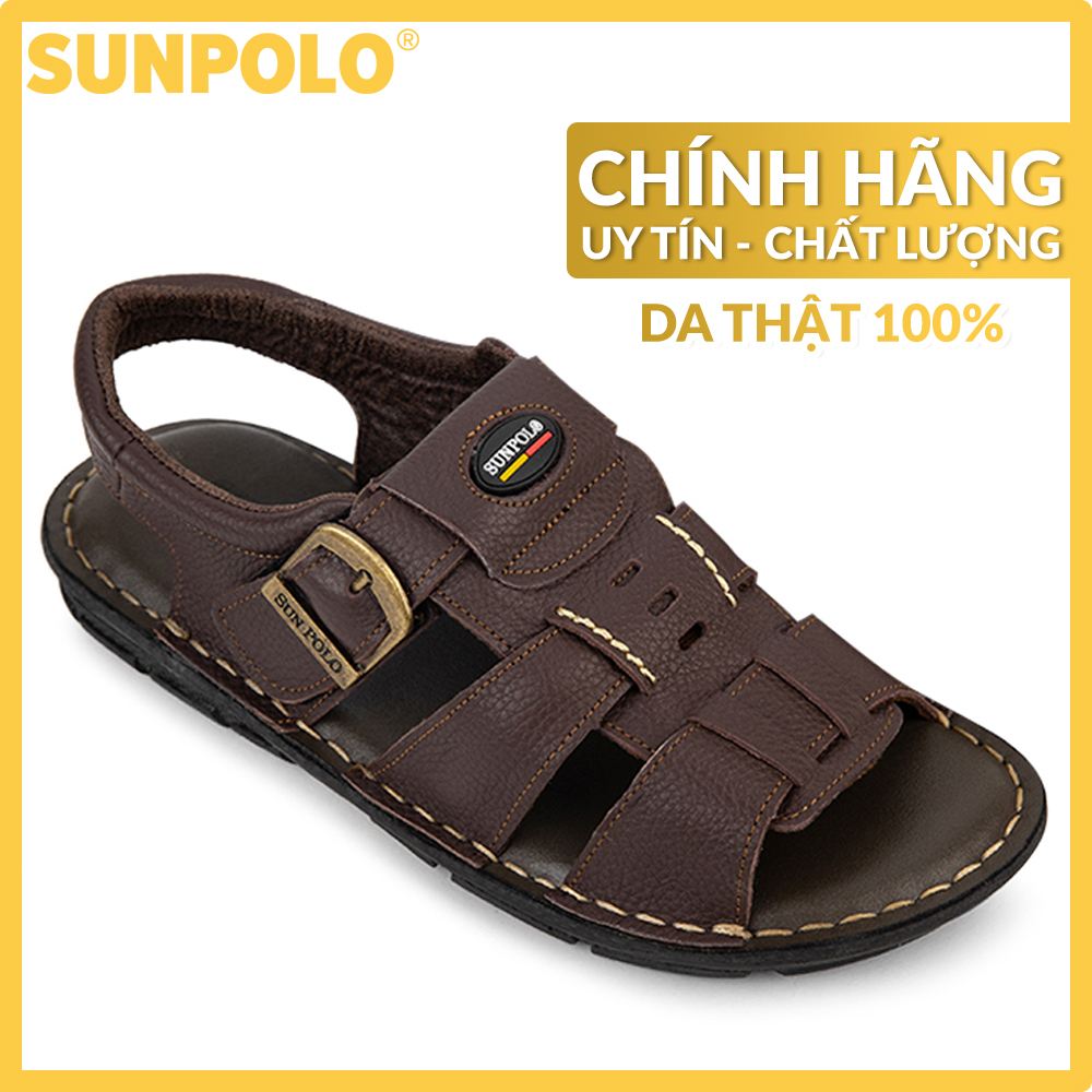 Men Leather SUNPOLO Sandals SDA023 (black, brown)