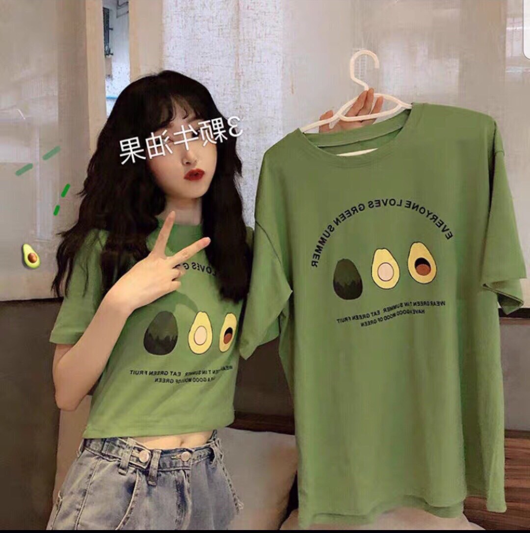 Áo thun form rộng in hình trái bơ xanh xinh xắn TTSLA0193