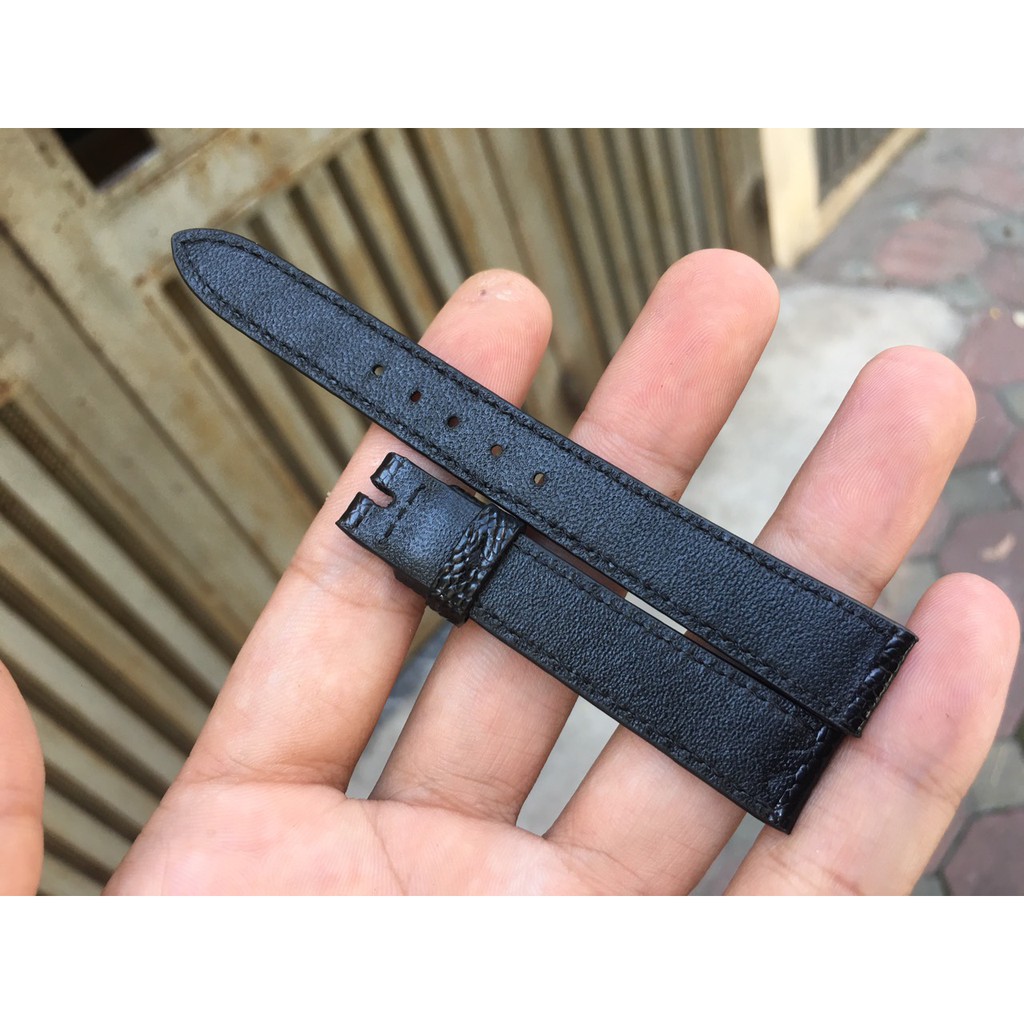 Dây Đồng Hồ Da Đà Điểu Nữ Màu Đen (Trong lót da bò) Đủ Size