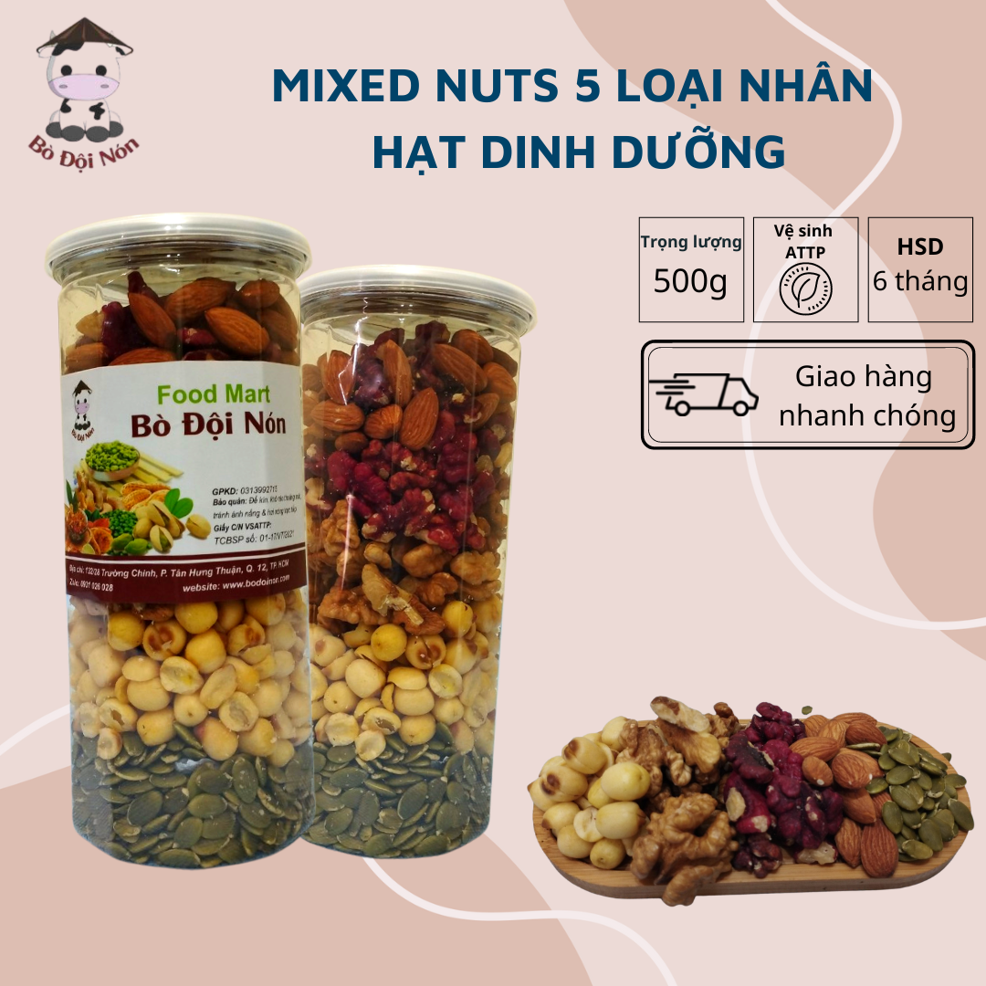 500g - mixed nuts 5 loại nhân hạt dinh dưỡng bò đọi nón