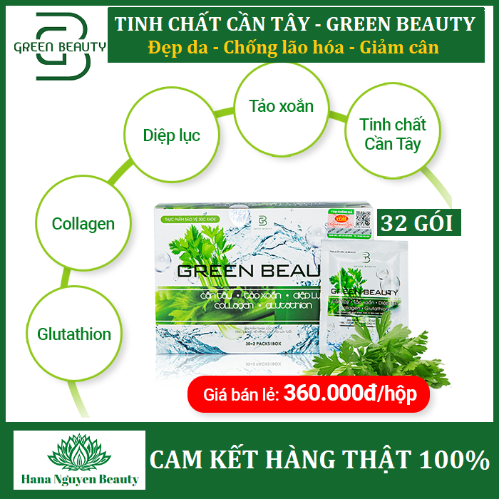 Nước ép cần tây green beauty 32 gói thẻ bảo hành chính hãng