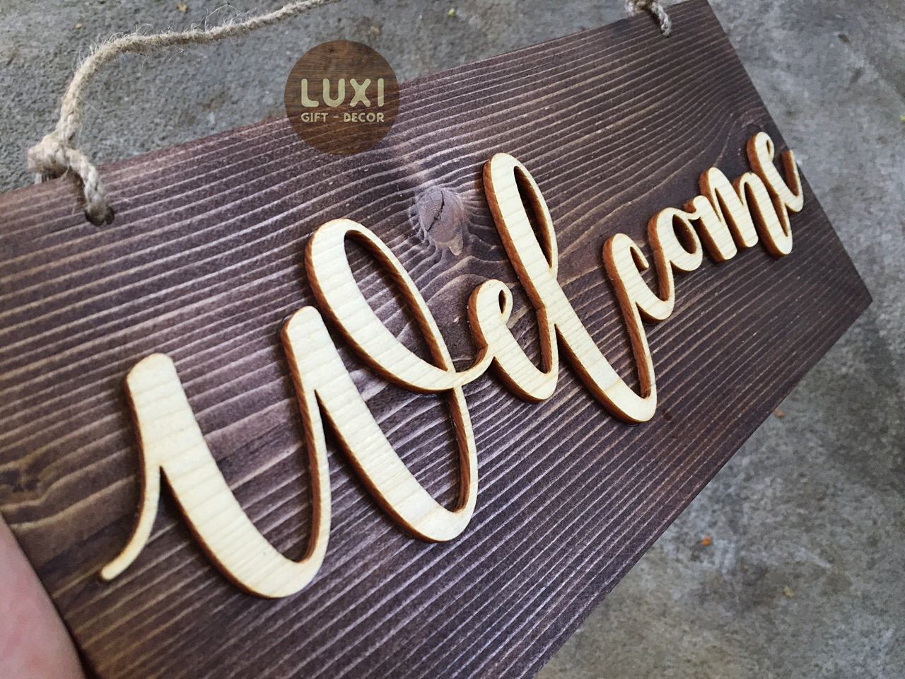 Bảng gỗ treo cửa 1 mặt Welcome 11 LUXI decor