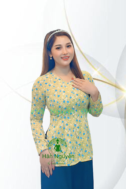 ÁO BÀ BA LỤA HOA CỔ V + QUẦN