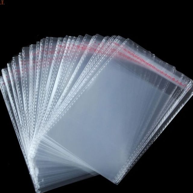 Một gói 100- Túi Opp Băng Keo Dán Miệng，túi opp túi bóng kính dán miệng